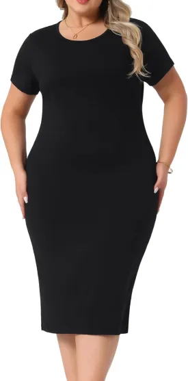 Agnes Orinda Plus Size Women's Short Sleeve Crew Neck Casual Sundress Midi Bodycon Casual t Shirt Dress