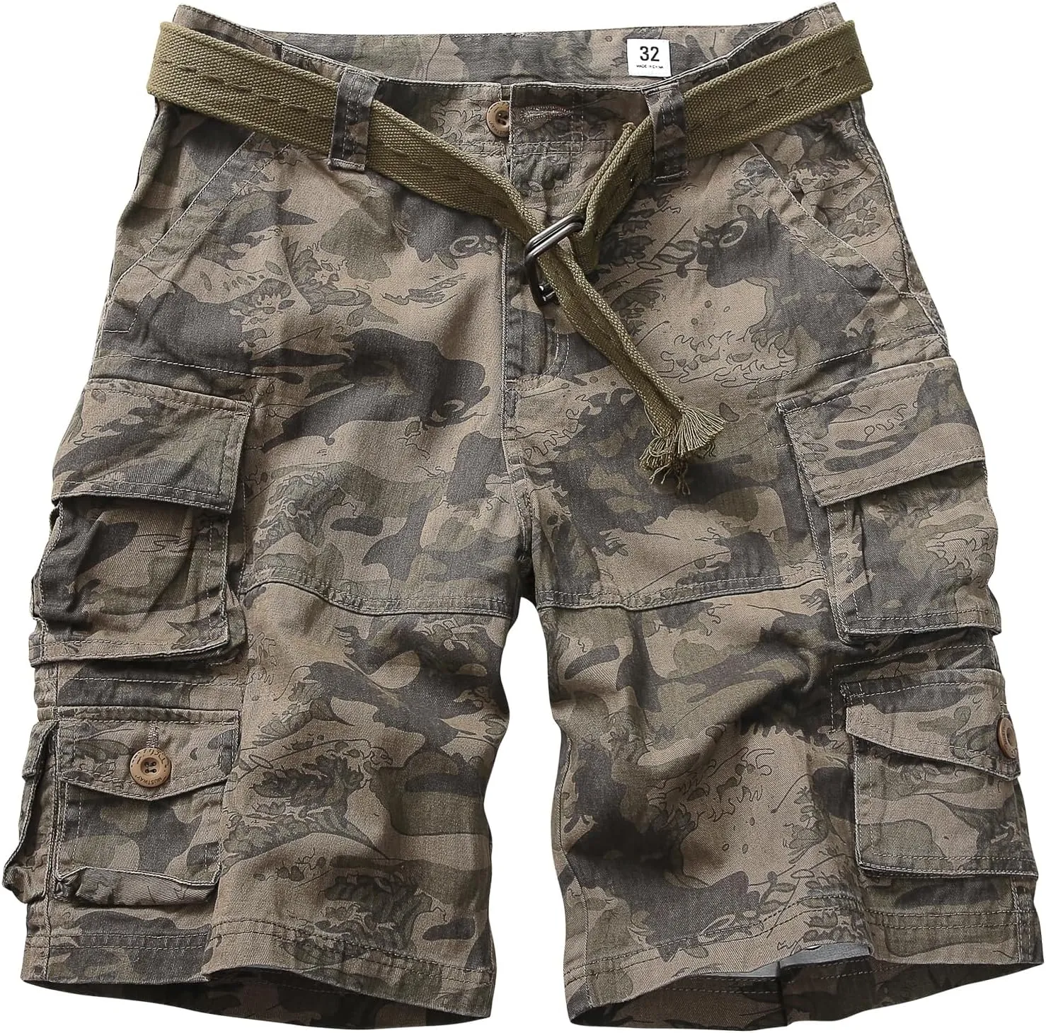 Cargo Short for Men Relaxed Fit Camo Outdoor Hiking Work Cotton Casual Shorts with 9 Pockets No Belt