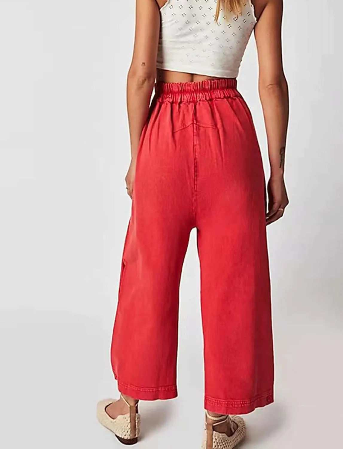CHARTOU Women's Baggy Barrel Pant Wide Leg Horseshoe Ankle Jeans Mid Rise Harem Y2K Denim Pants with Pockets