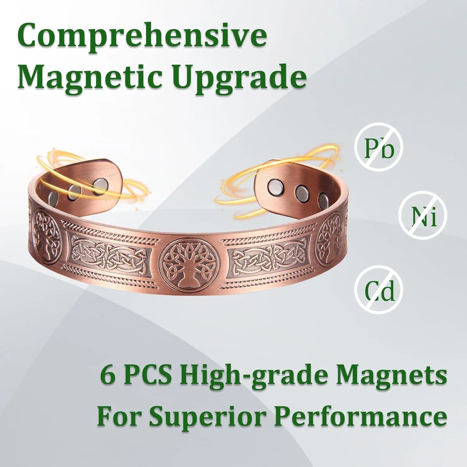 Copper Bracelet for Men, 99.99% Pure Copper Cuff Bangle, 3500 Gauss Magnetic, Tree of Life Bracelet, 7.3 Inch Birthday Gift