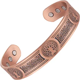 Copper Bracelet for Men, 99.99% Pure Copper Cuff Bangle, 3500 Gauss Magnetic, Tree of Life Bracelet, 7.3 Inch Birthday Gift