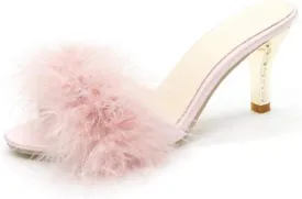 COVOYYAR Women's Feather Thin High Heels Peep Toe Fur Slippers Mules Lady Pumps Slides