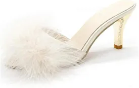 COVOYYAR Women's Feather Thin High Heels Peep Toe Fur Slippers Mules Lady Pumps Slides