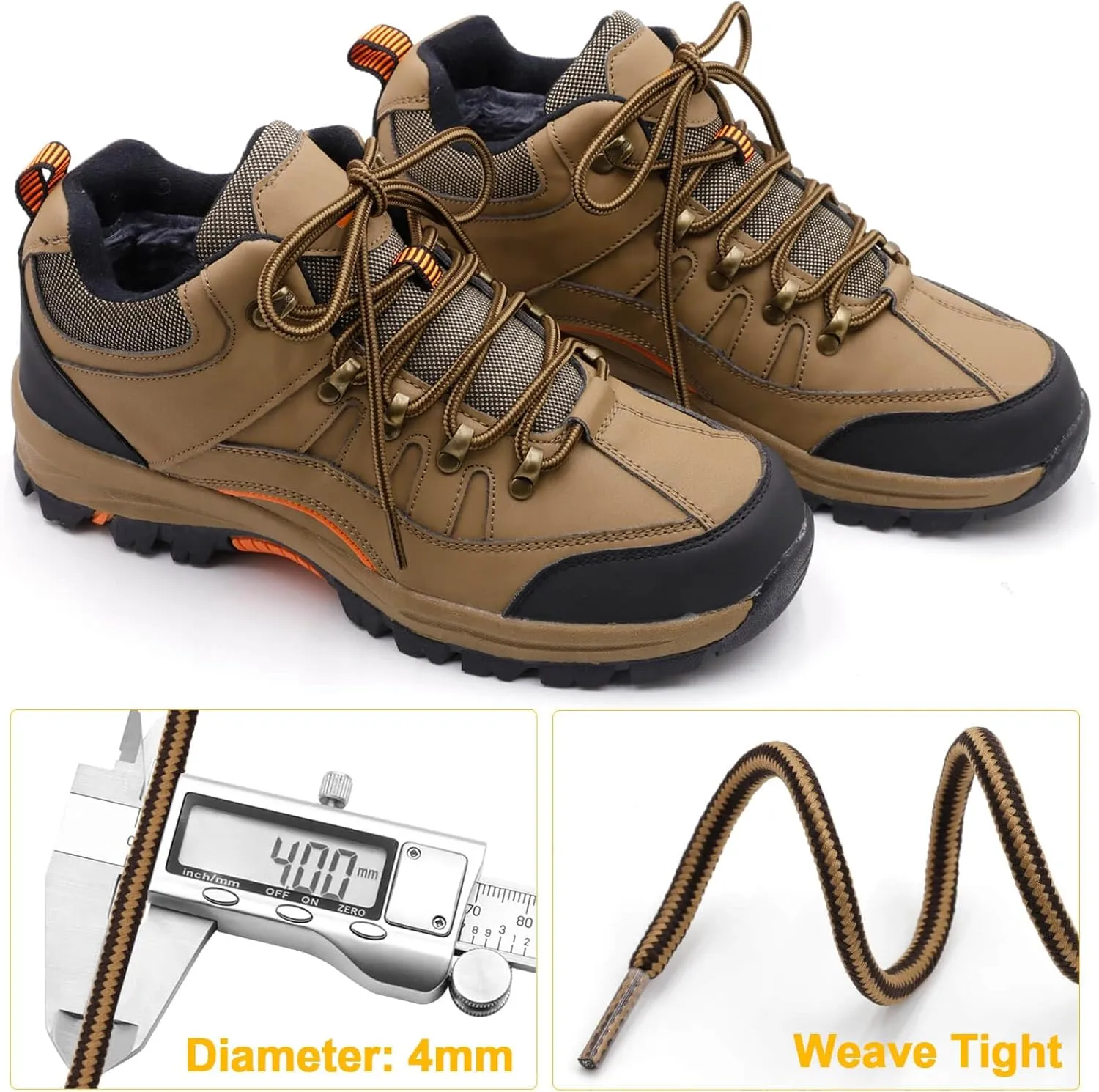 DELELE 2 Pair Round Boot Laces Outdoor Hiking Walking Shoelaces Dual Coloured Striped Shoe Lace Work Shoe Strings