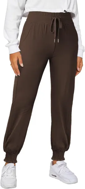 Dokotoo Womens High Waisted Lounge Joggers Elasticity Drawstring Side Pocket Casual Cuffed Casual Yoga Sweatpants