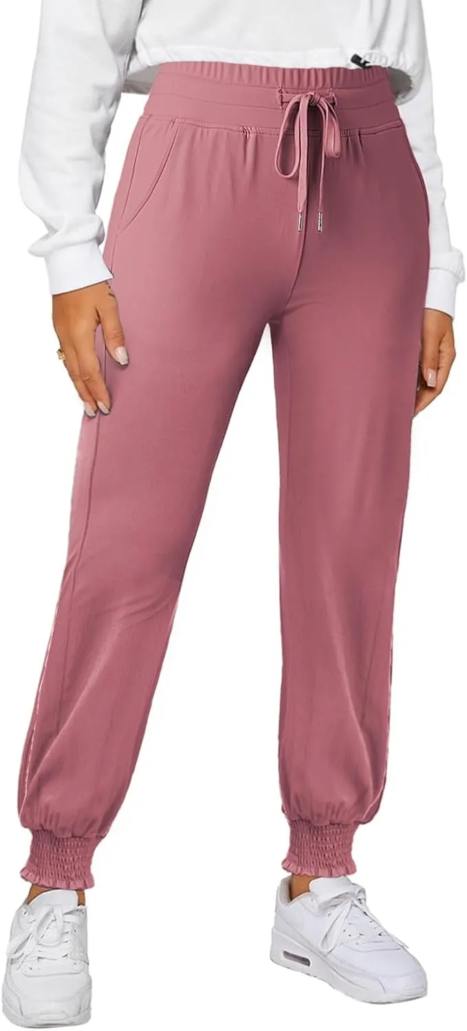 Dokotoo Womens High Waisted Lounge Joggers Elasticity Drawstring Side Pocket Casual Cuffed Casual Yoga Sweatpants