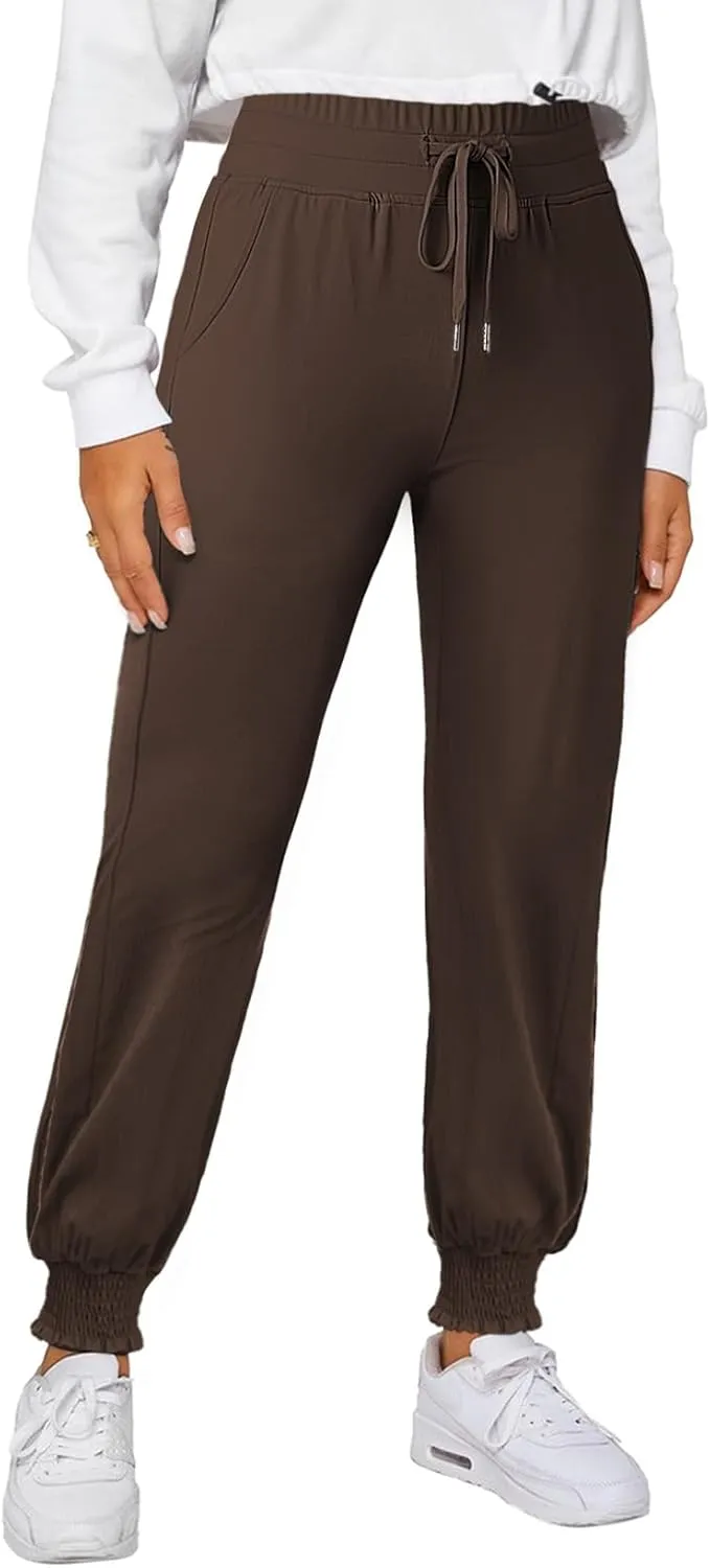 Dokotoo Womens High Waisted Lounge Joggers Elasticity Drawstring Side Pocket Casual Cuffed Casual Yoga Sweatpants