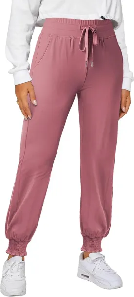 Dokotoo Womens High Waisted Lounge Joggers Elasticity Drawstring Side Pocket Casual Cuffed Casual Yoga Sweatpants