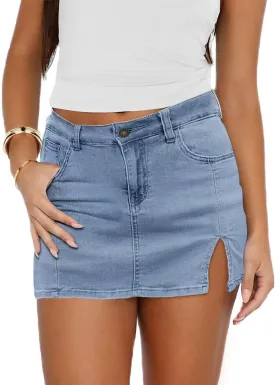 FEKOAFE Womens Jean Skirts 2025 High Waisted Skirts Trendy Denim Skirts with Slit