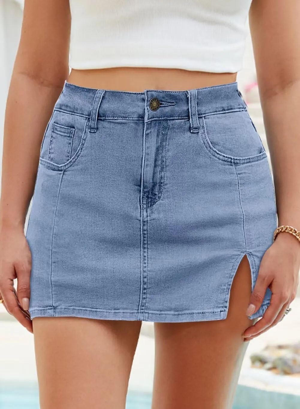 FEKOAFE Womens Jean Skirts 2025 High Waisted Skirts Trendy Denim Skirts with Slit