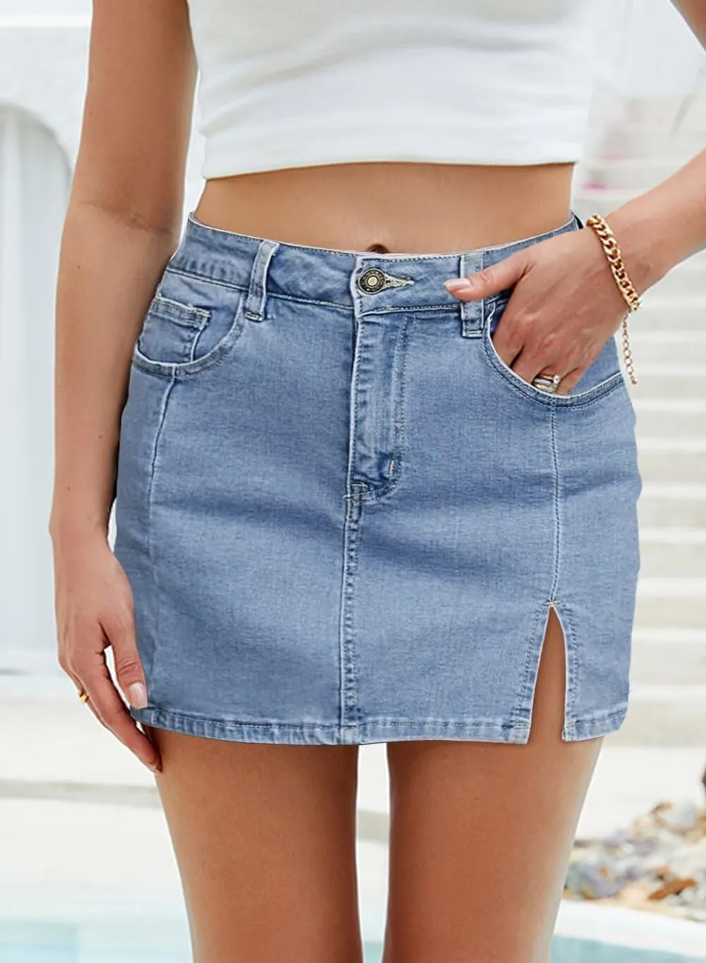 FEKOAFE Womens Jean Skirts 2025 High Waisted Skirts Trendy Denim Skirts with Slit