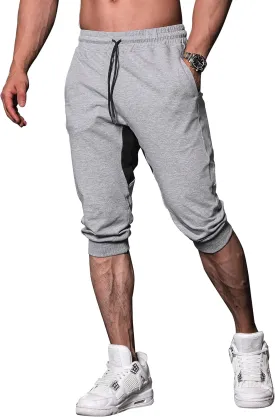 FIRSTGYM Mens Workout 3/4 Jogger Pants Tapered Fit Sweatpants Casual Joggers