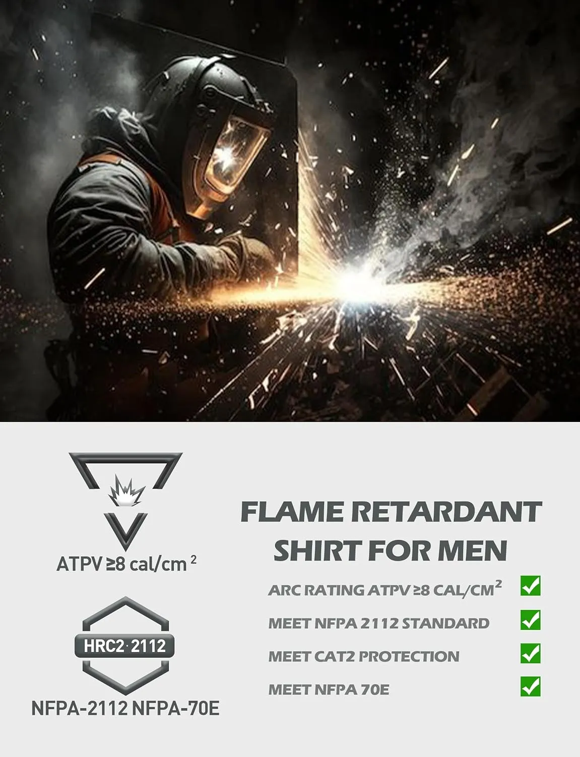 FR Shirts for Men 6.5oz Lightweight Fire Resistant Shirts for Men Long Sleeve NFPA2112/CAT2