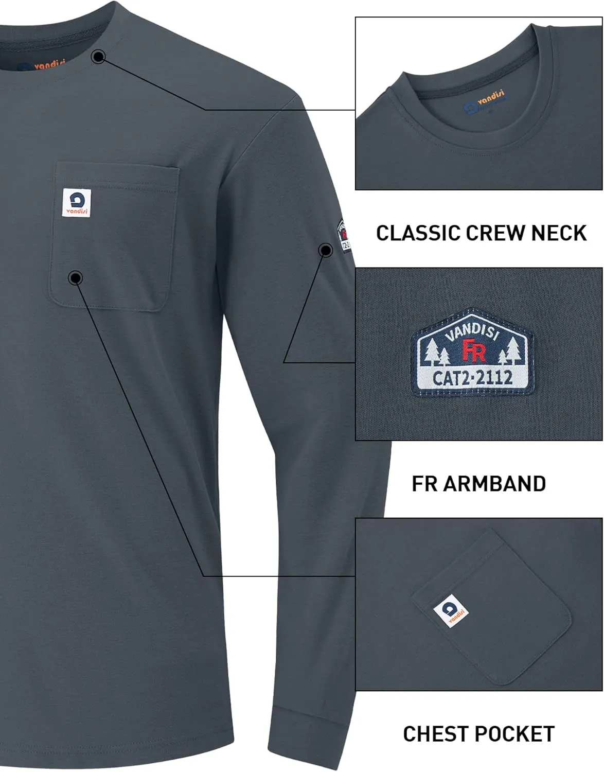 FR Shirts for Men 6.5oz Lightweight Fire Resistant Shirts for Men Long Sleeve NFPA2112/CAT2