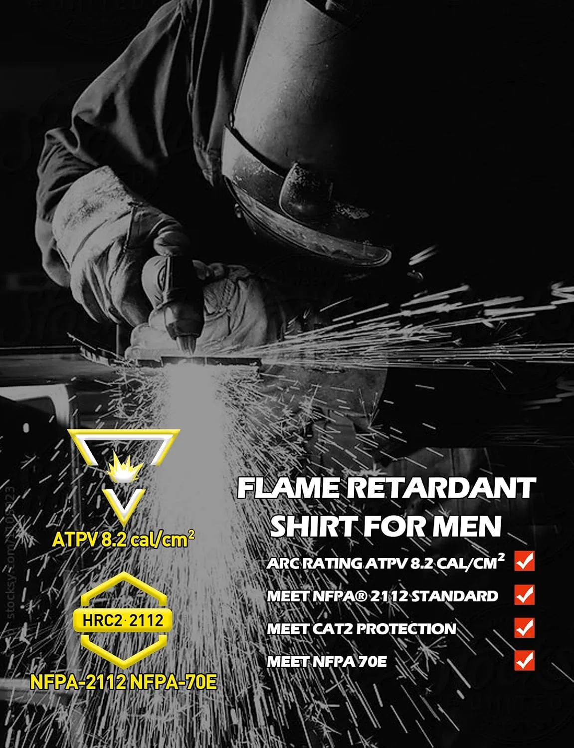 FR Shirts for Men 6.5oz Lightweight Fire Resistant Shirts for Men Long Sleeve NFPA2112/CAT2