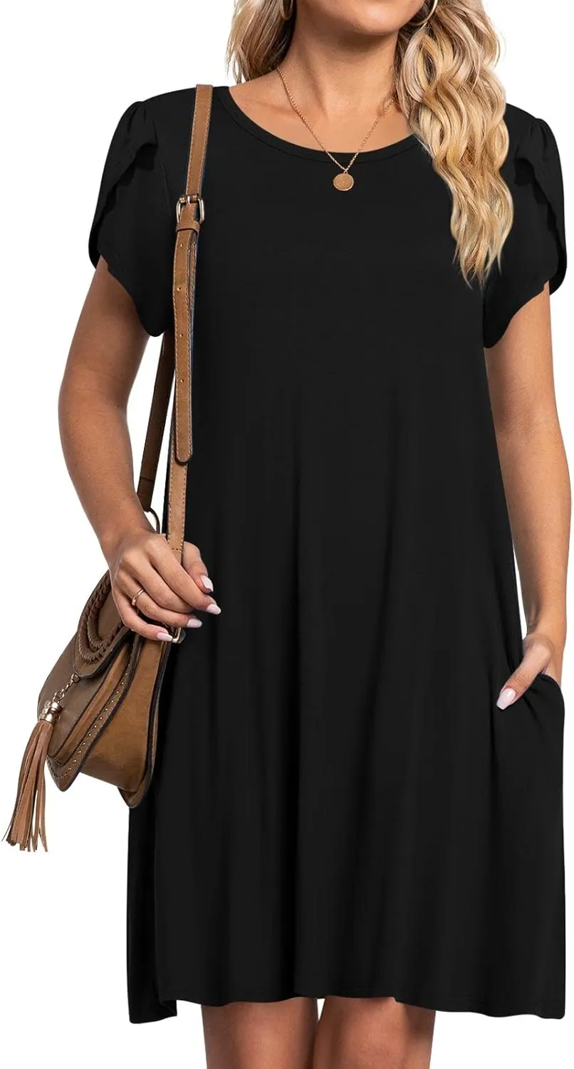 HOTGIFT 2025 Womens Dress Summer Short Sleeve Crewneck Sundress with Pockets M-4XL