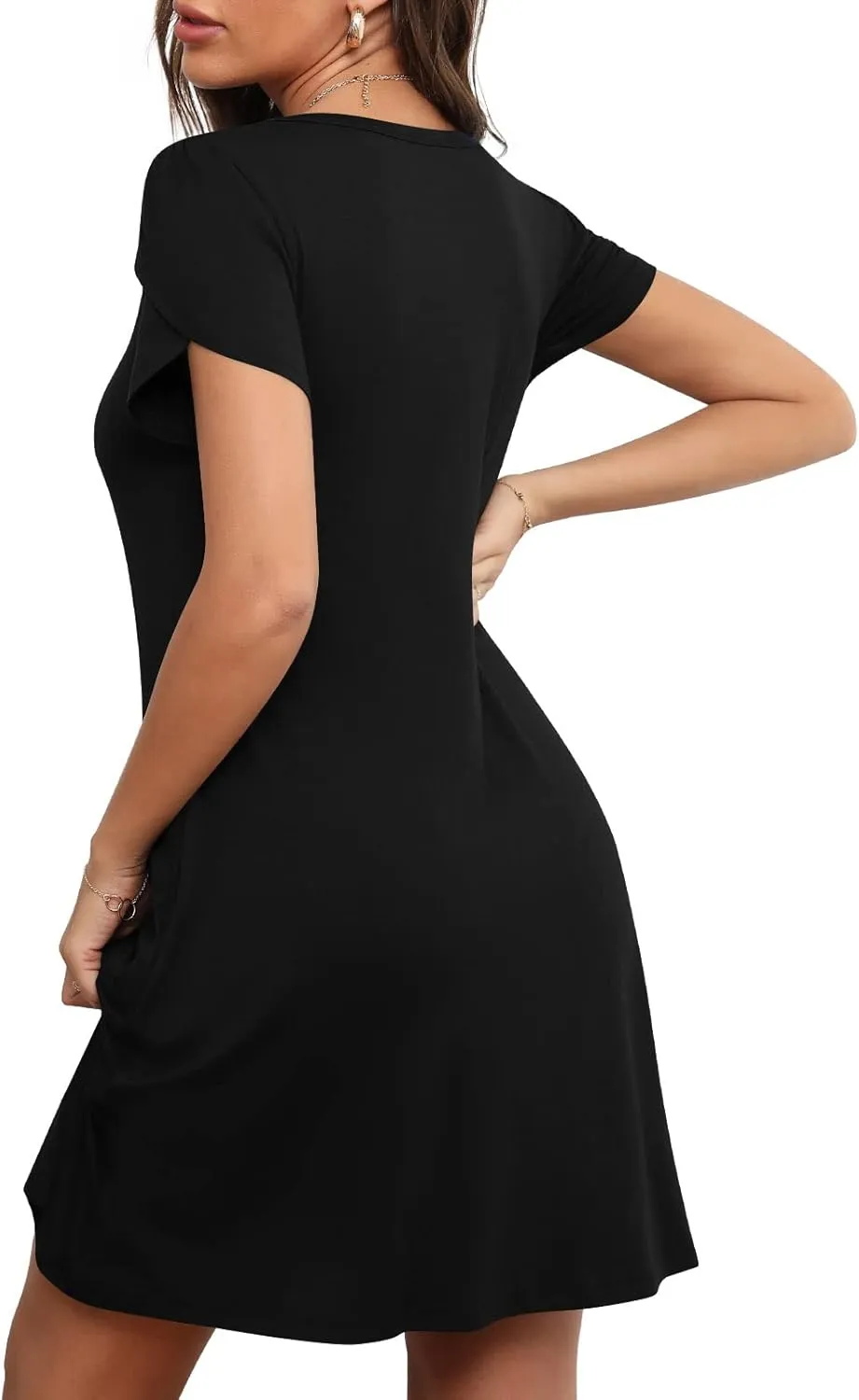 HOTGIFT 2025 Womens Dress Summer Short Sleeve Crewneck Sundress with Pockets M-4XL