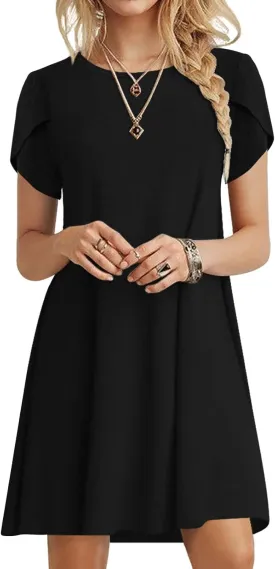 HOTGIFT 2025 Womens Dress Summer Short Sleeve Crewneck Sundress with Pockets M-4XL