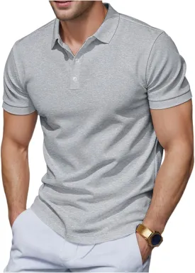 Men Polo Shirts Short Sleeve Casual for Golf, 3 Buttons Quick Dry Pique Jersey, Performance Work Polos with Collar