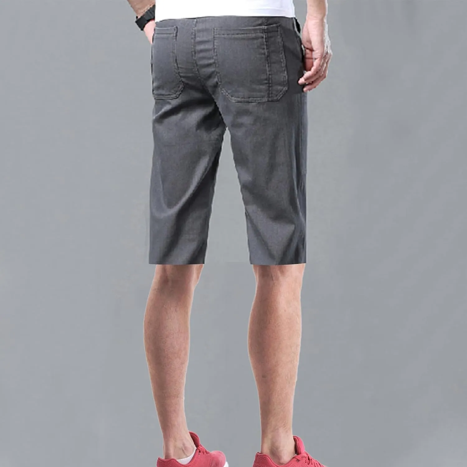 Mens Cargo Shorts Summer Casual Knee Length Stretchy Work Hiking Fishing Shorts Elastic Waist Waterproof Short Pants