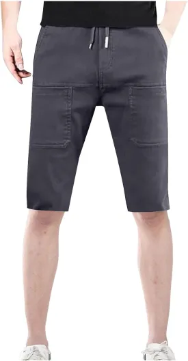 Mens Cargo Shorts Summer Casual Knee Length Stretchy Work Hiking Fishing Shorts Elastic Waist Waterproof Short Pants