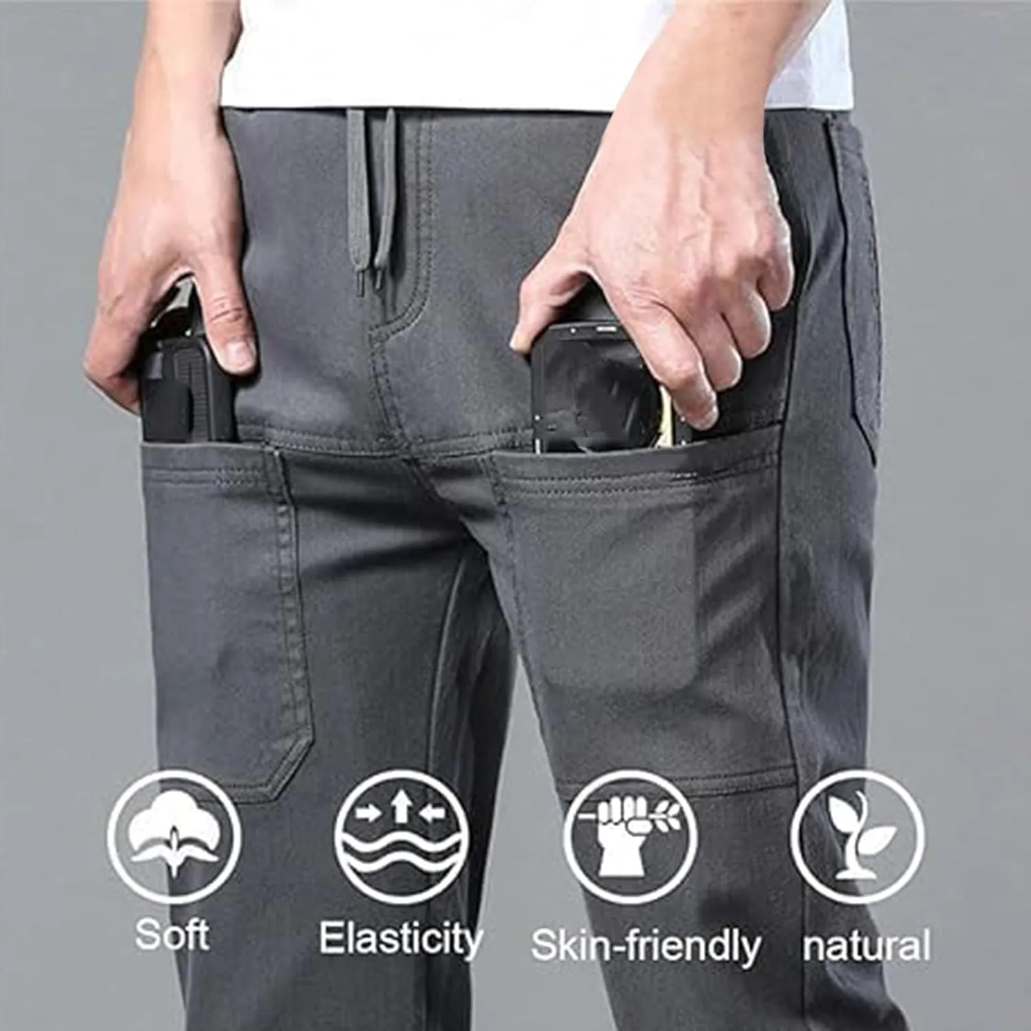 Mens Cargo Shorts Summer Casual Knee Length Stretchy Work Hiking Fishing Shorts Elastic Waist Waterproof Short Pants