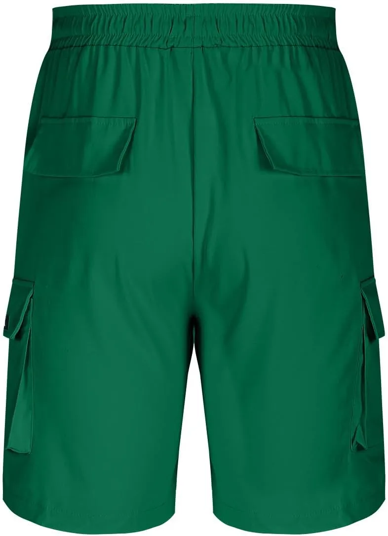 Men's Fashion Athletic Cargo Shorts Elastic Waist Quick-Dry Moisture-Wicking Workout Fitness Hiking Short Pants