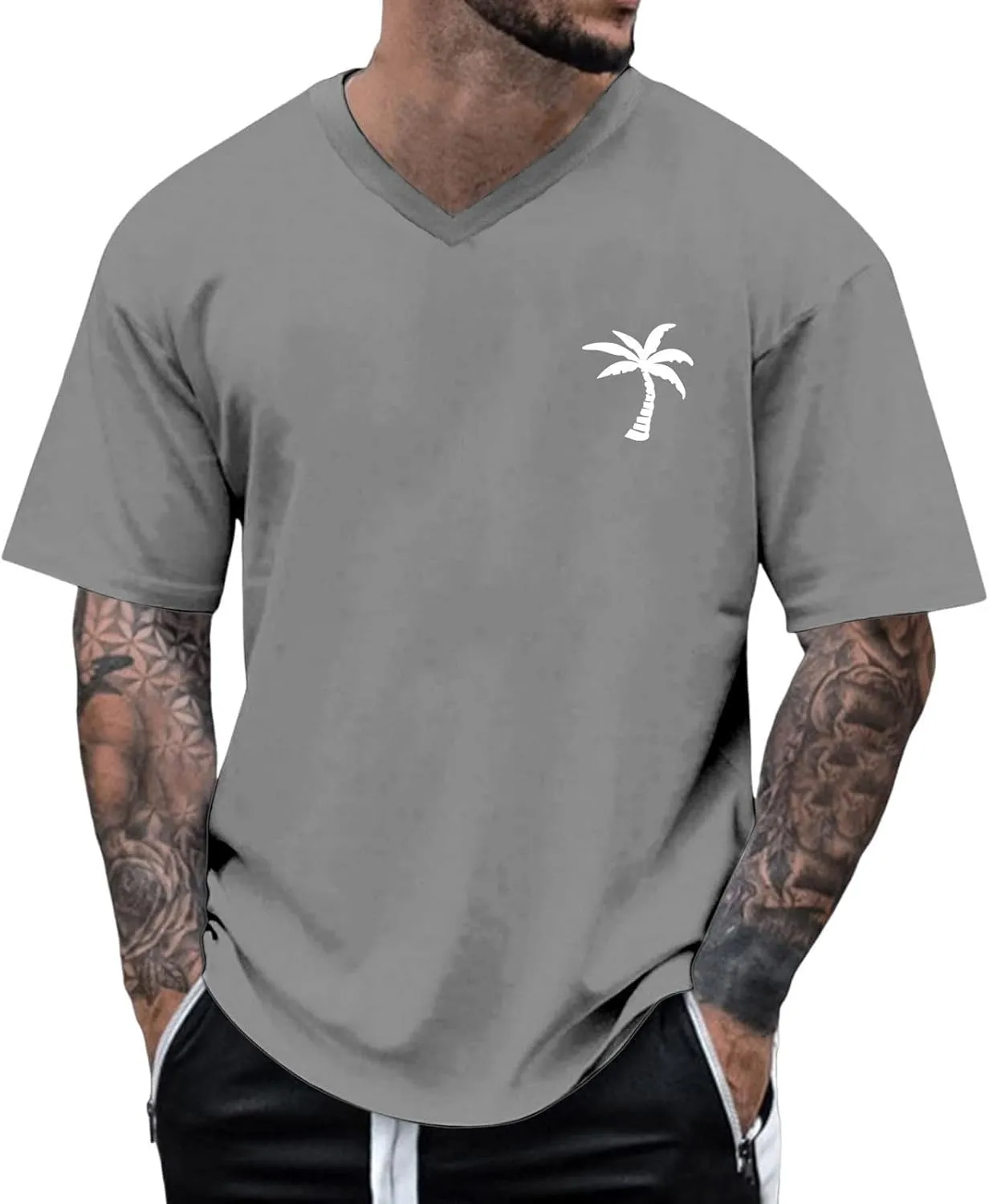 Mens Loose Fit Graphic Shirts Short Sleeve Heavyweight Cotton Printed T-Shirts Casual Retro Streetwear Tshirts Tops