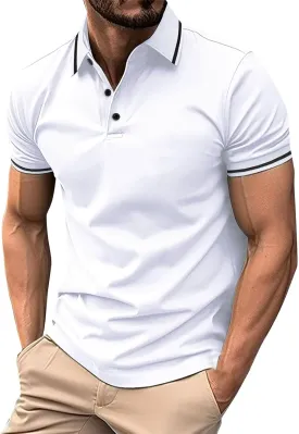 Mens Polo Shirts Casual Summer Short Sleeve Button Down Athletic Shirt Classic Lightweight Solid Color Golf Work Top