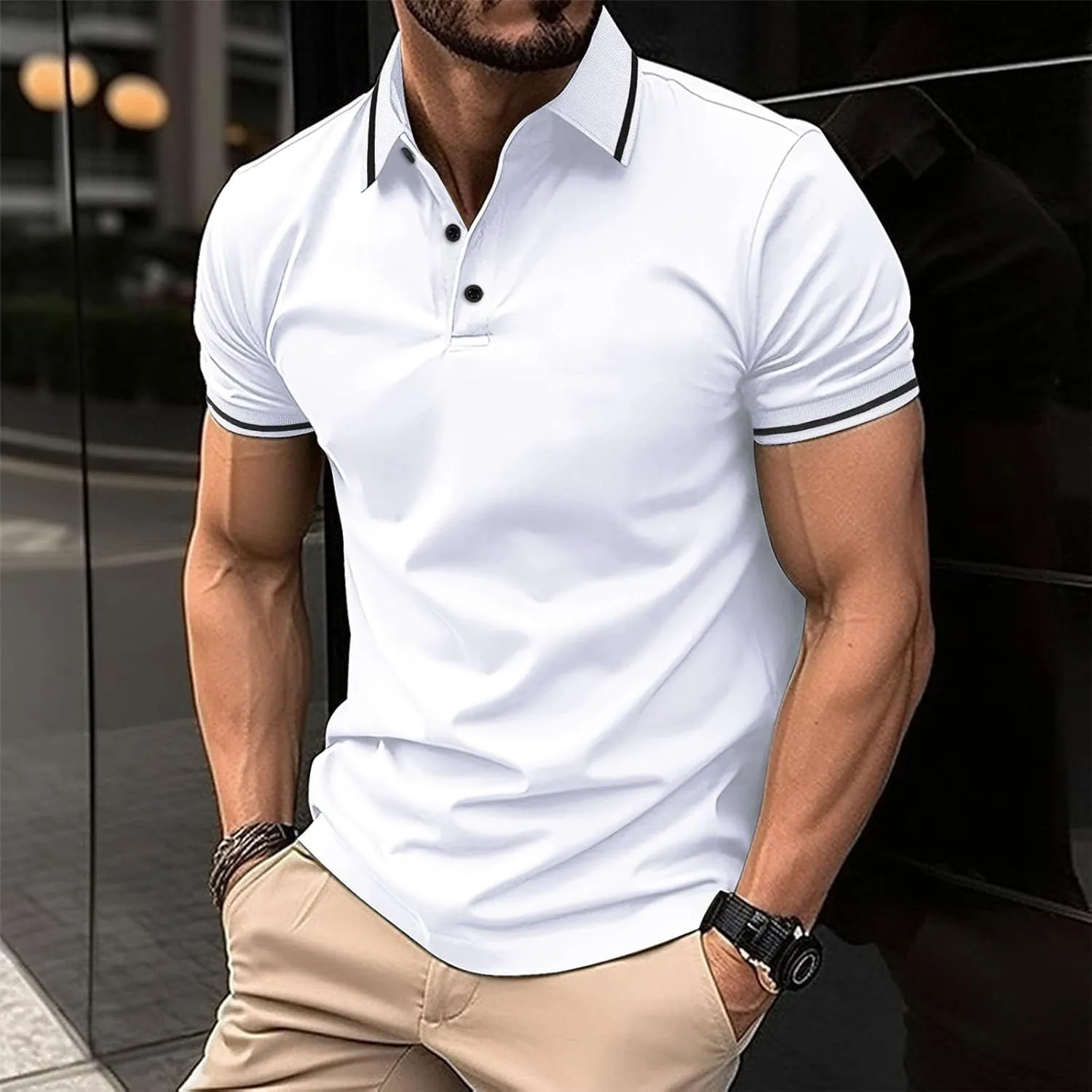 Mens Polo Shirts Casual Summer Short Sleeve Button Down Athletic Shirt Classic Lightweight Solid Color Golf Work Top