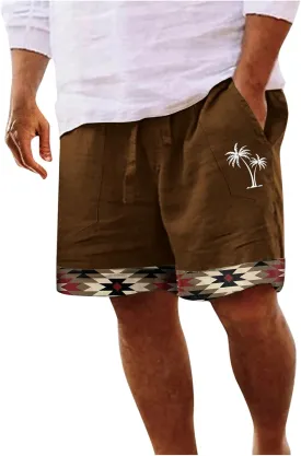 Muscularfit Men's Summer Casual Cotton Linen Shorts with Drawstring Elastic Waist, Beach Shorts with Pockets, Outdoor Fashion