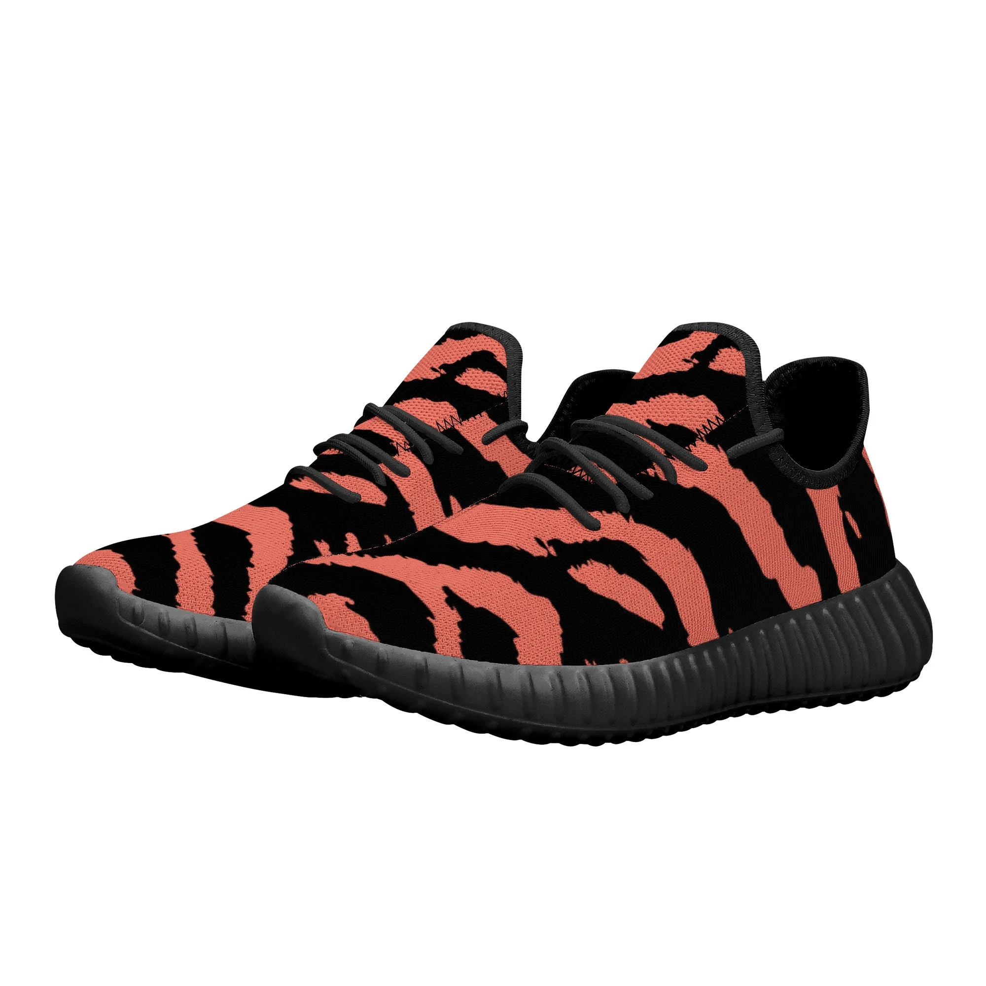 Neon Orange Tiger Stripes Yeezy Inspired Sneakers