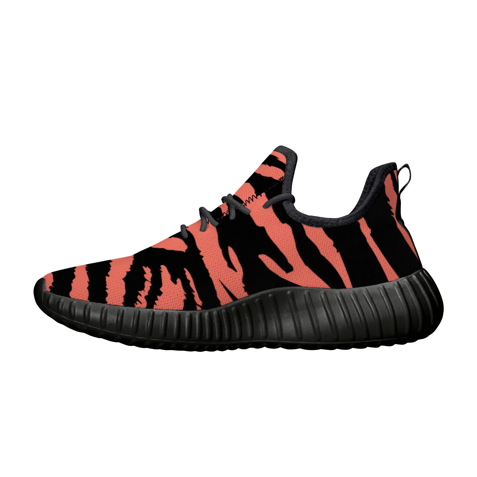 Neon Orange Tiger Stripes Yeezy Inspired Sneakers