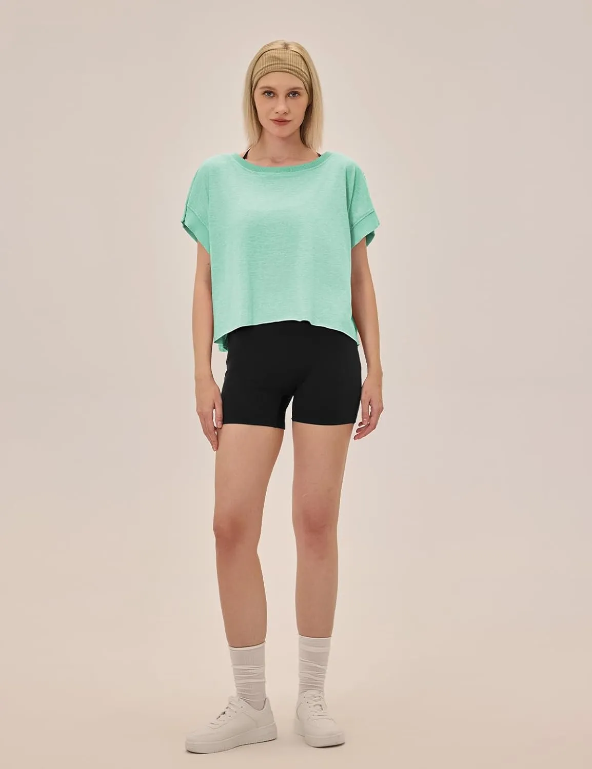 Open Back Workout Tops for Women Loose Fit Athletic Crop Tee Short Sleeve Gym Running Yoga Shirt