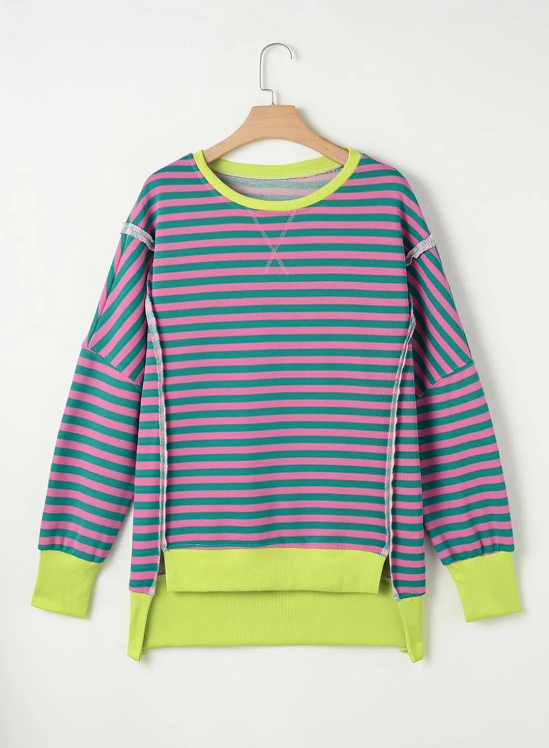 SHEWIN Womens Oversized Reverse Seam Sweatshirt Casual Long Sleeve Pullover Tops Lightweight Loose Crewneck Sweatshirts