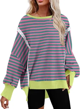 SHEWIN Womens Oversized Reverse Seam Sweatshirt Casual Long Sleeve Pullover Tops Lightweight Loose Crewneck Sweatshirts