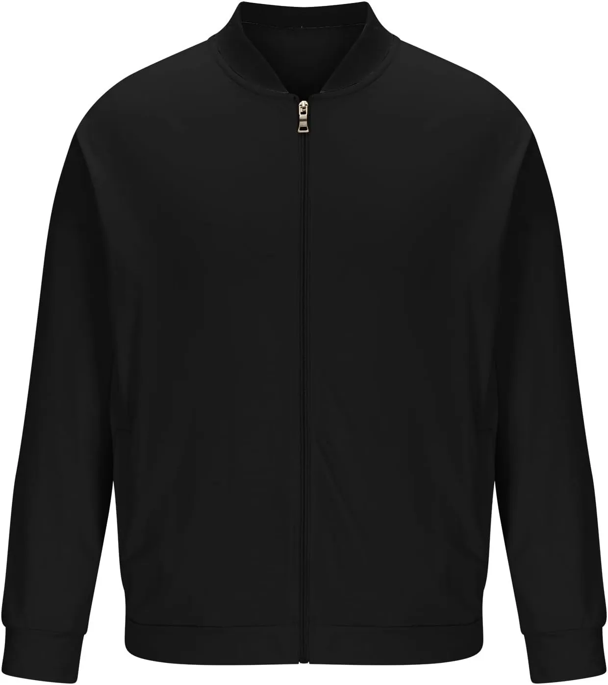 Stand Collar Bomber Jacket for Men Full Zipper Crop Coat Elastic Long Sleeve Outdoor Cardigan Outwear with Pokets