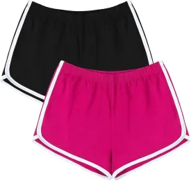 URATOT Women's Cotton Gym Yoga Summer Running Active Dance Elastic Shorts, Pack of 2