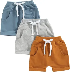 Yoawdats Baby Boys' 3-Pack Pull-on Jogger Shorts Knit Shorts Classic Fit Elastic Waist Toddler Shorts Kids Multipacks Pants
