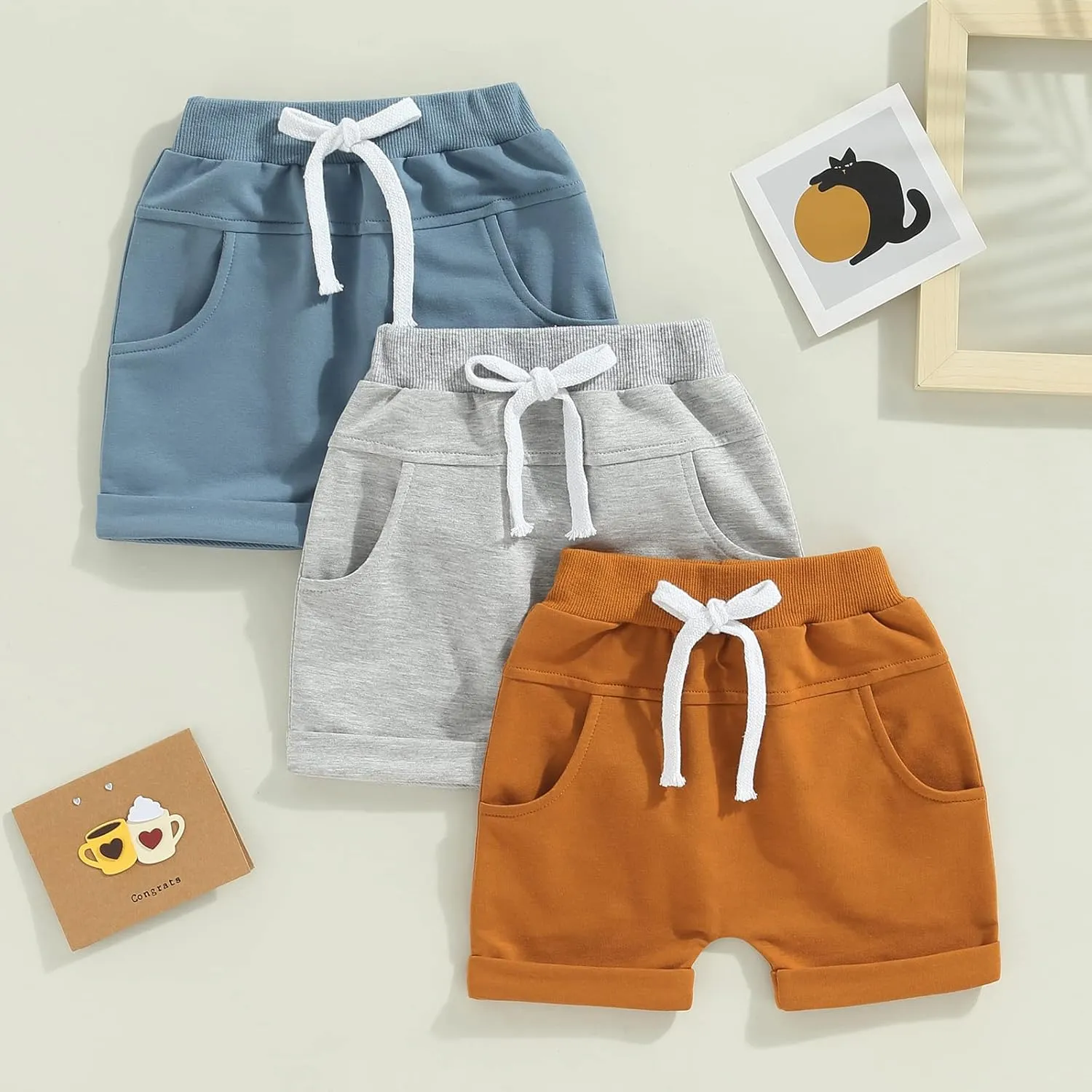 Yoawdats Baby Boys' 3-Pack Pull-on Jogger Shorts Knit Shorts Classic Fit Elastic Waist Toddler Shorts Kids Multipacks Pants