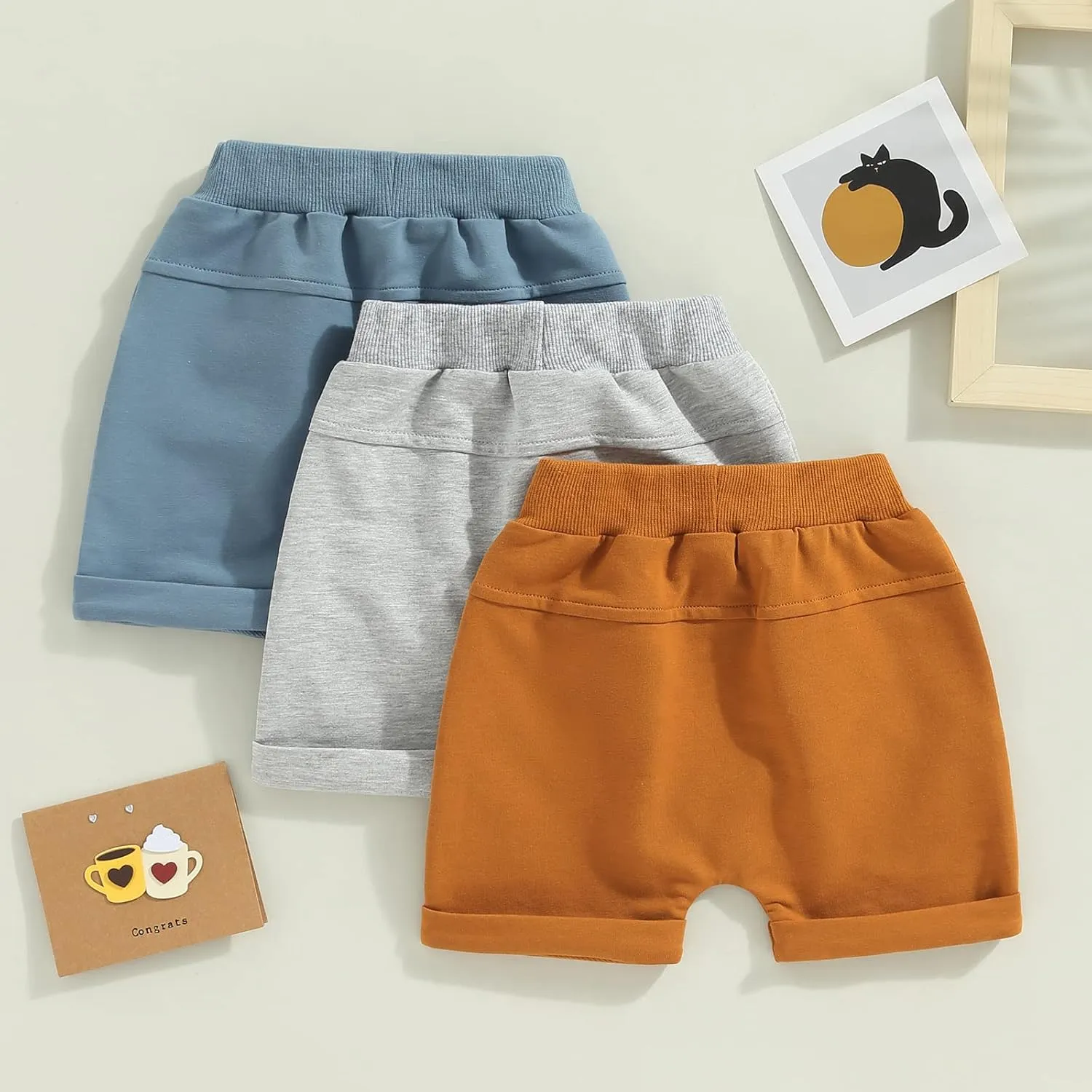 Yoawdats Baby Boys' 3-Pack Pull-on Jogger Shorts Knit Shorts Classic Fit Elastic Waist Toddler Shorts Kids Multipacks Pants