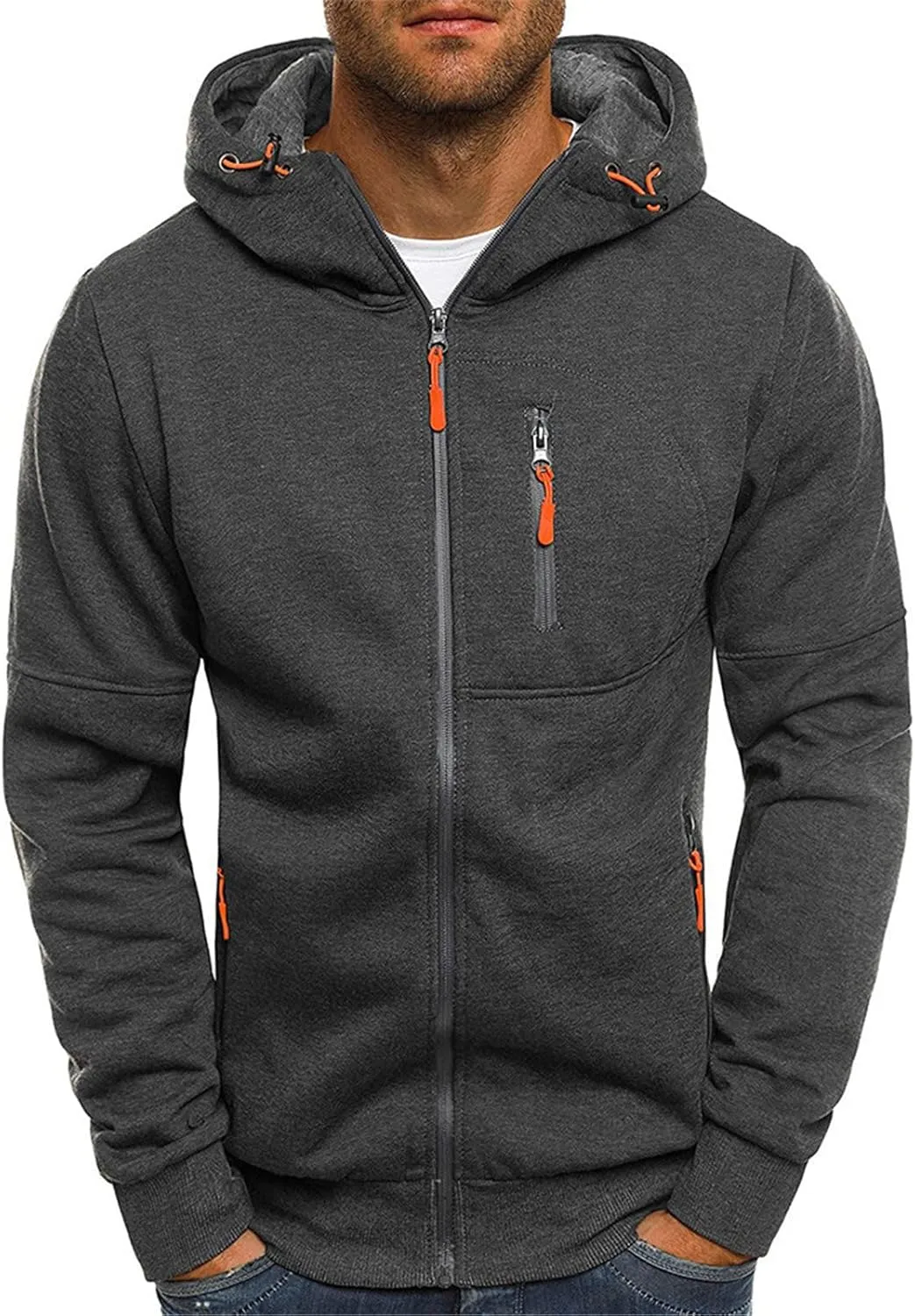 Zipper Hoodie for Men with Zip Pockets Big and Tall Sweatshirt Long Sleeve Casual Sport Jacket Fall Hiking Travel Top