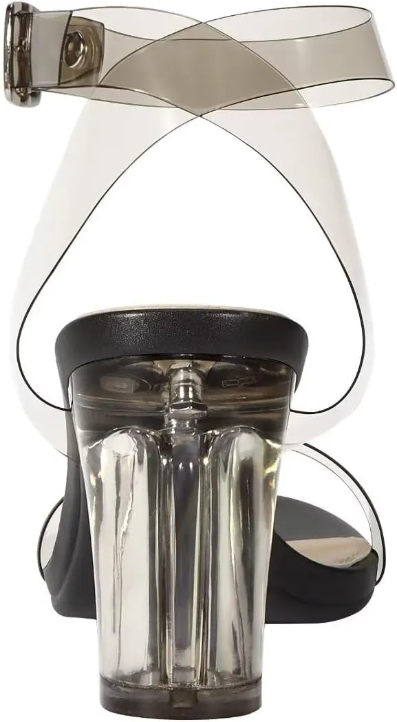 ZriEy Women's Clear Heels Chunky Block Mid High Heeled Sandals Open Toe Transparent Ankle Strap Dress Pump Shoes for Women in Daily Wear Party Wedding